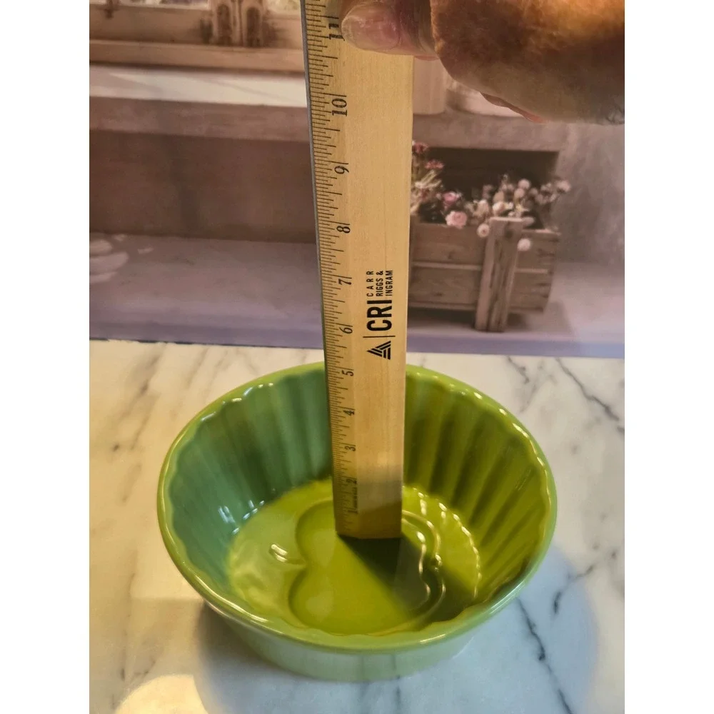 Apple Green Ceramic Fluted Bowl with Embossed‎ Apple Design 7 Inch Small Serving